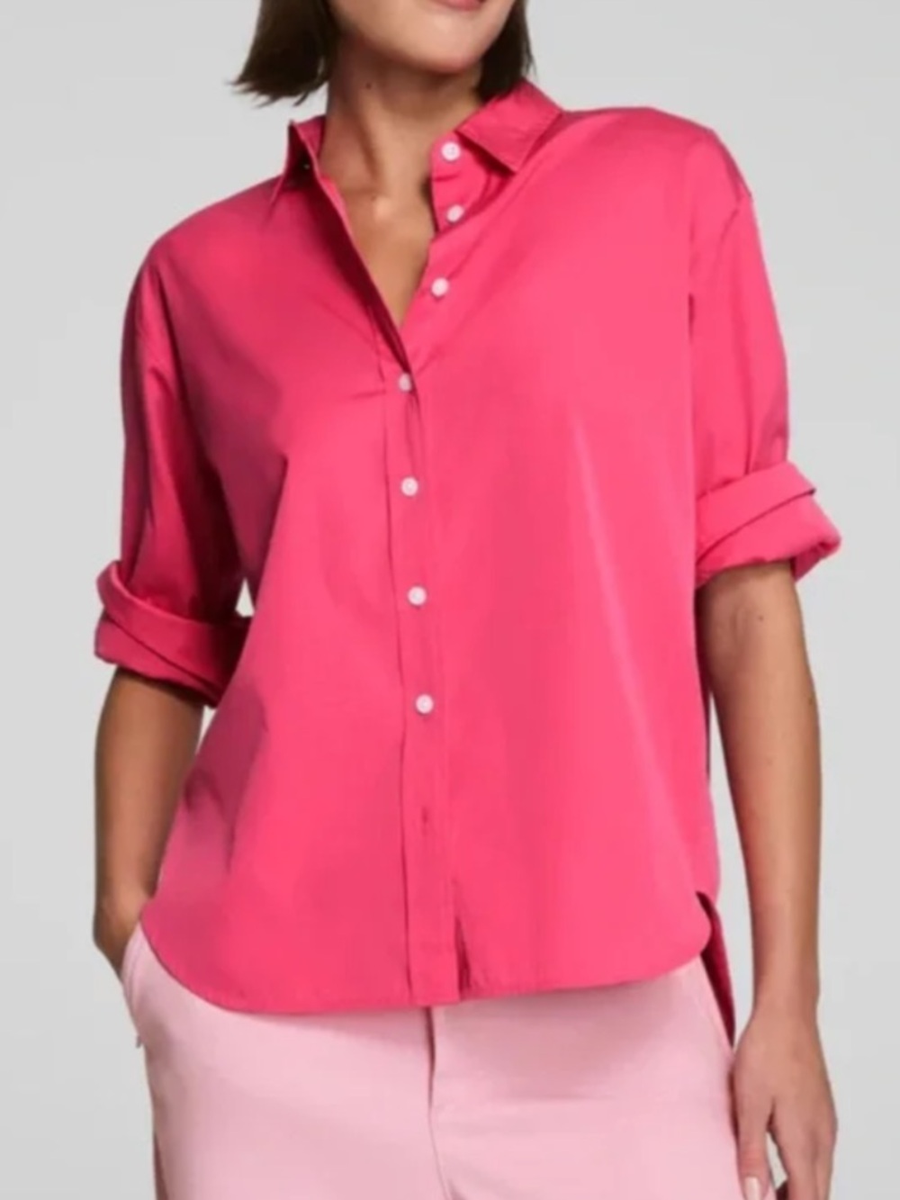 SPANX Poplin Oversized Hot Pink Button-Down Shirt